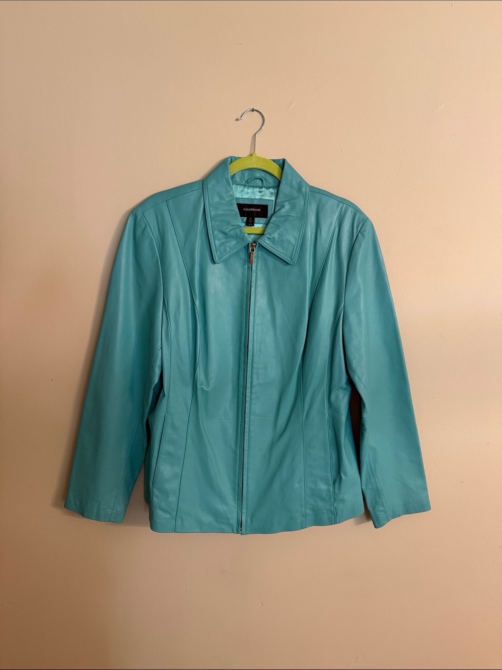 Women’s Teal Leather Zip Jacket by